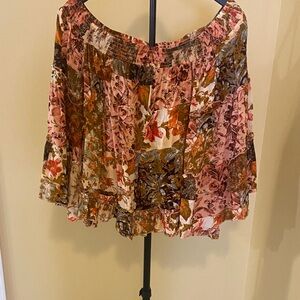 Floral Patchwork Off-Shoulder Blouse